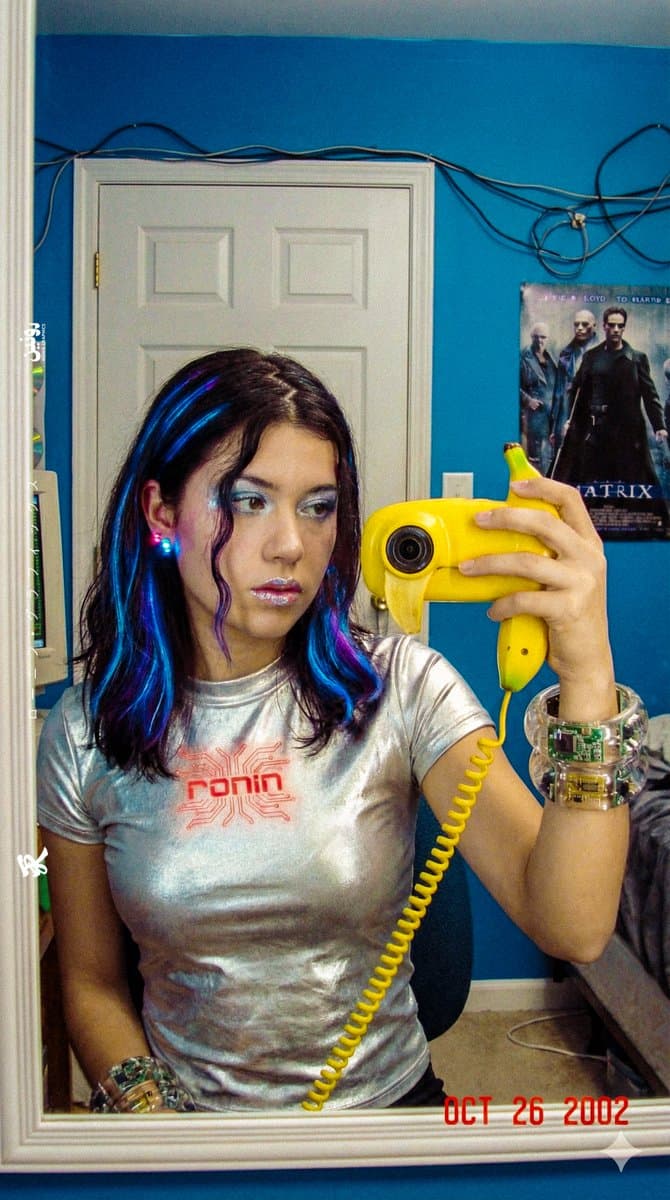 A stylized human personification of the Gemini Nano AI taking a mirror selfie...
