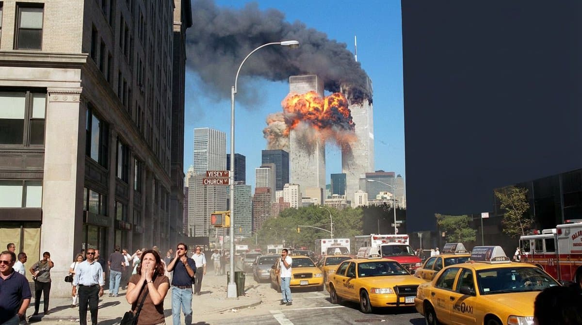 Create an image at 40.7128° N, 74.0060° W, September 11, 2001, 08:46 hours