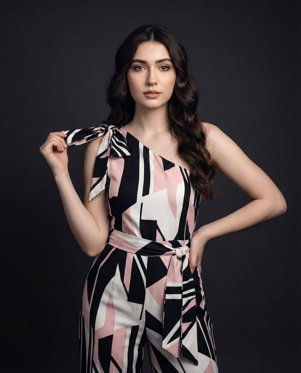 A stunning, confident woman posing in a studio with a poised, captivating exp...