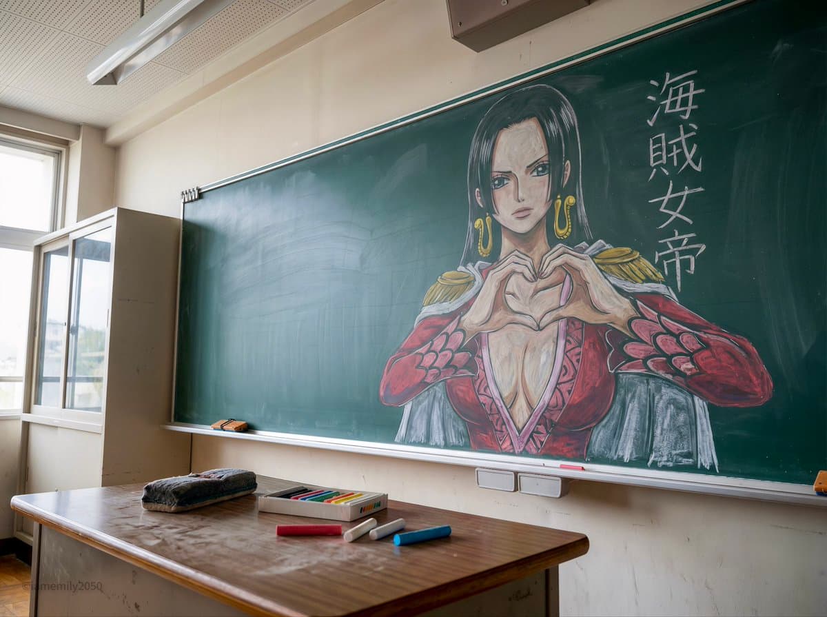 Photorealistic documentation of a specific chalkboard art piece featuring a s...