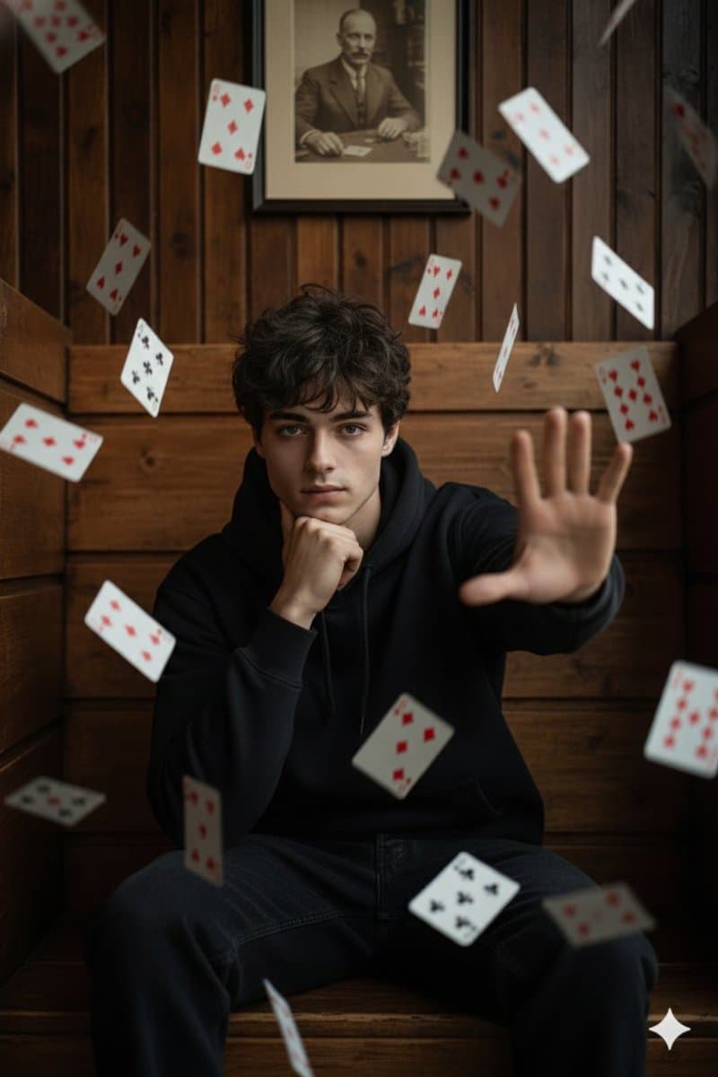 A young man with dark hair (keep the exact face and skin tone with sharp feat...