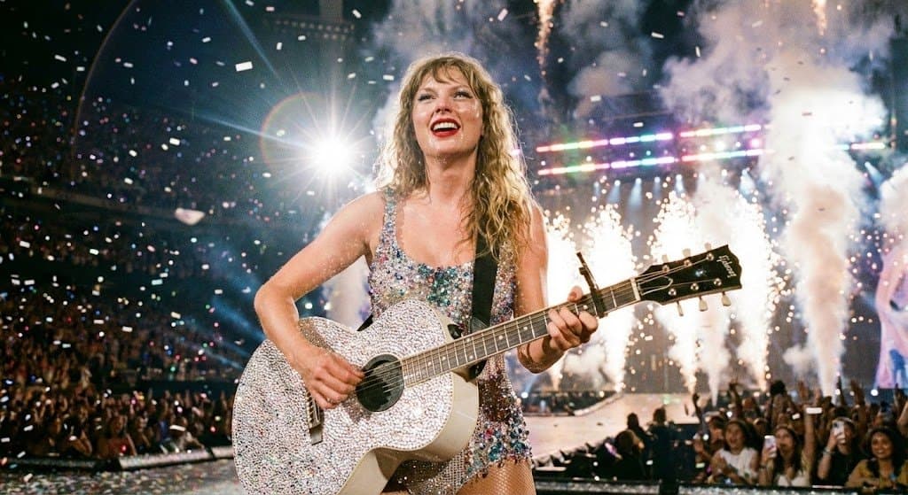 A close-up, euphoric concert photograph taken from the front row captures a w...