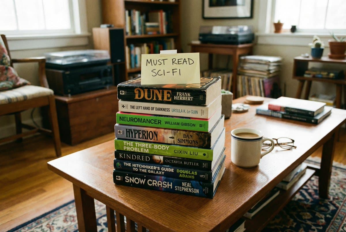 A photo of the sci-fi books I should read