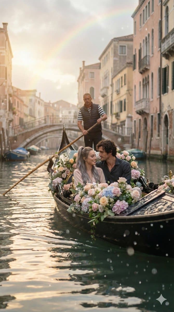 Venetian canal. sitting closely.