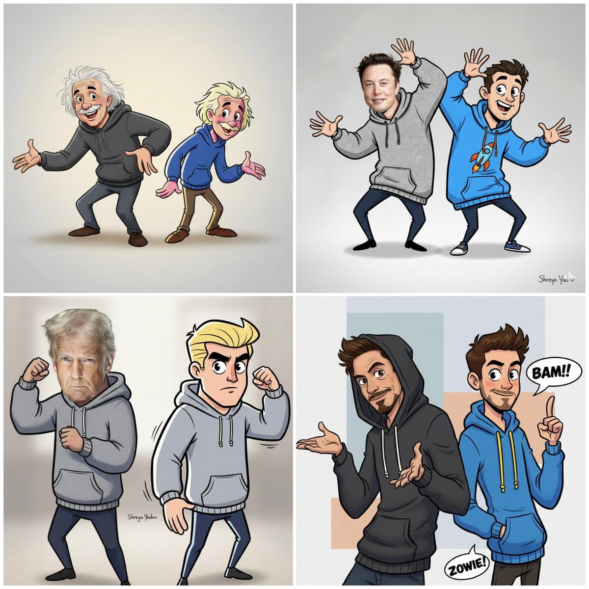 A realistic photograph of a man wearing a trendy hoodie, striking an exaggera...