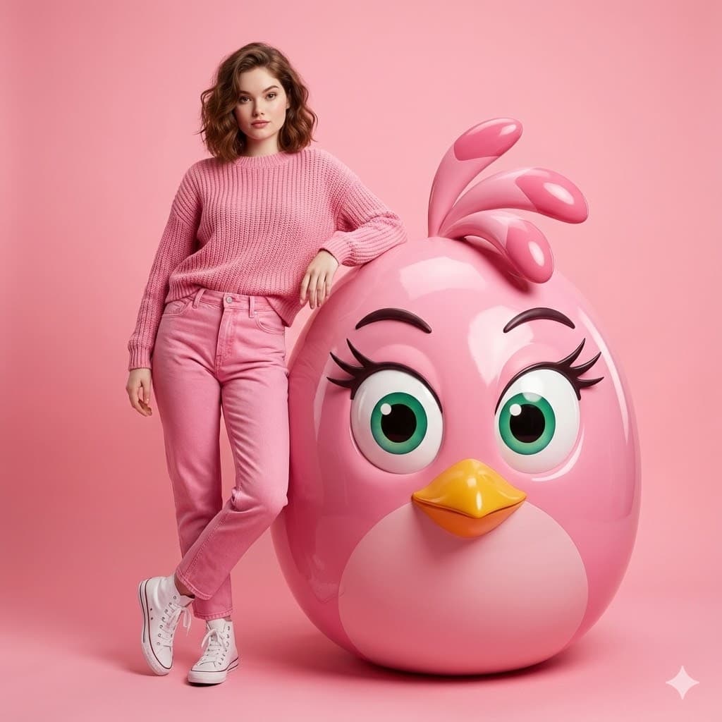 A stylish young woman with the same face as the reference photo.