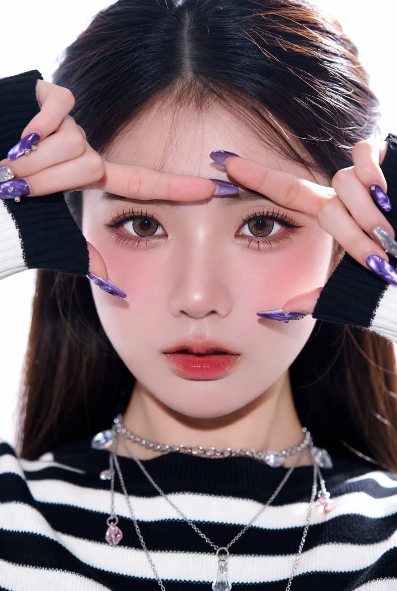 Ultra-close-up portrait of a stunning young East Asian woman with flawless po...