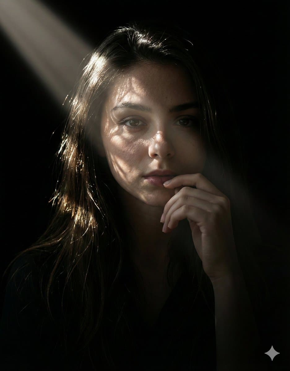 Hyperrealistic portrait of a young woman (female character) against a complet...