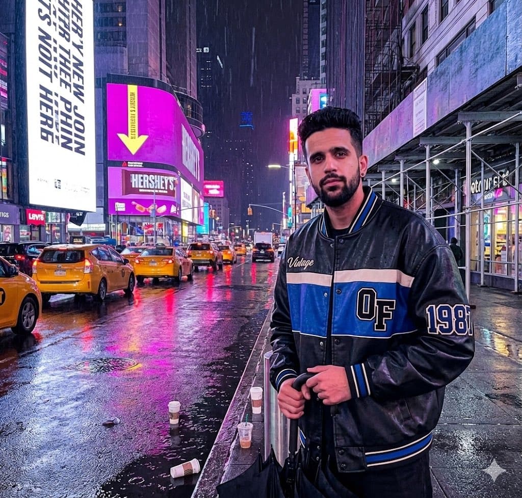 Times Square, New York. Rainy night.