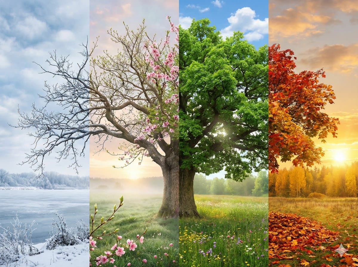 Create a mesmerizing passage of time with this prompt, seamlessly blending all four seasons—from Winter’s snow to Autumn’s gold—into a single, unified masterpiece. ❄️🌸☀️🍁 ---- Prompt ---- Hyper-realistic digital illustration of {Scene}, presented as a single continuous composition showcasing the cycle of seasons. The scene flows seamlessly from left to right in a natural progression: Winter, Spring, Summer, and Autumn. The left side features cold snowy winter elements, gradually thawing into the fresh green buds and blooms of spring, then morphing into the lush vibrant vegetation and bright sunlight of summer, and finally transitioning into the golden, orange, and red hues of autumn on the far right. There are no visible dividing lines between seasons; the weather, lighting, and vegetation blend smoothly to create a unified and harmonious panorama. Rich in detail, symbolic of the passage of time, cinematic lighting, 8k resolution, highly detailed textures. --ar 4:3 ---- Scene:the historic Shanghai Bund waterfront looking across the Huangpu River to the futuristic Lujiazui district