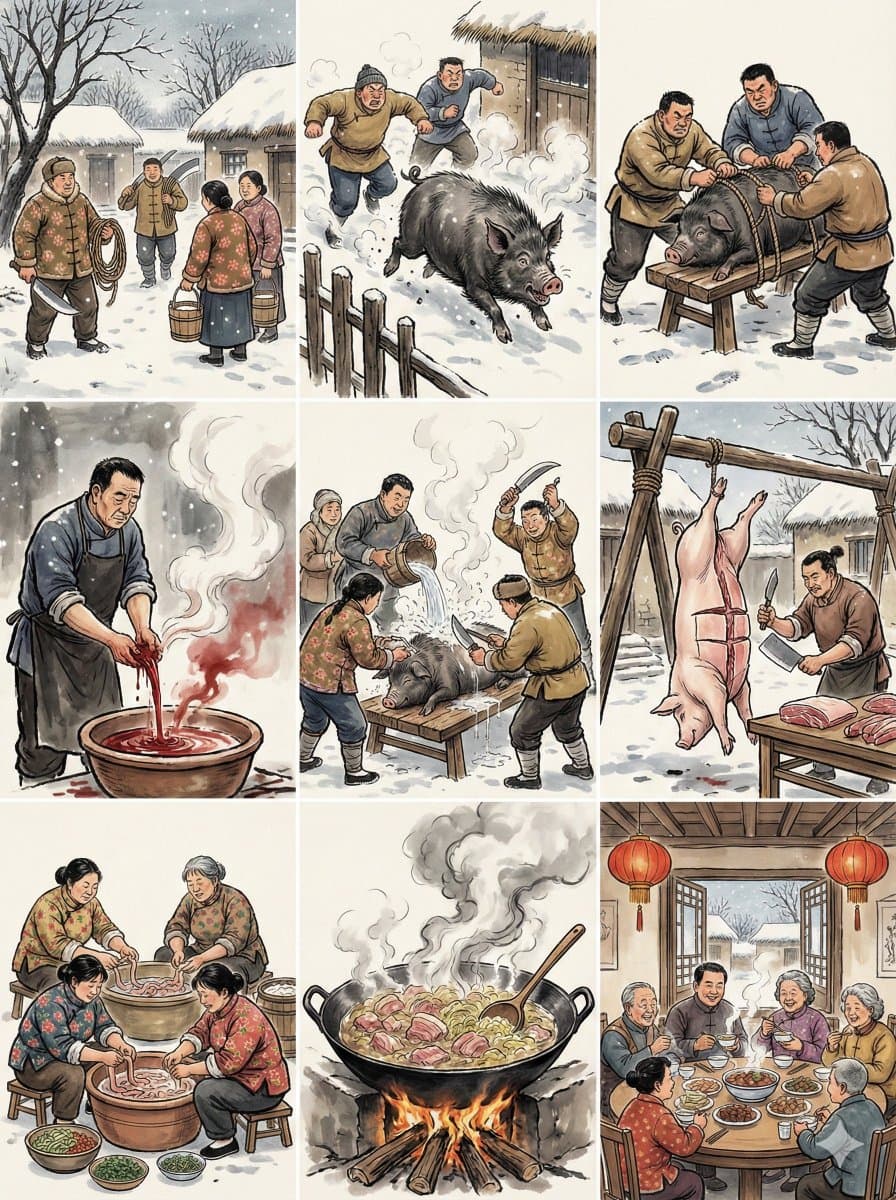 杀年猪,备年货,过年了